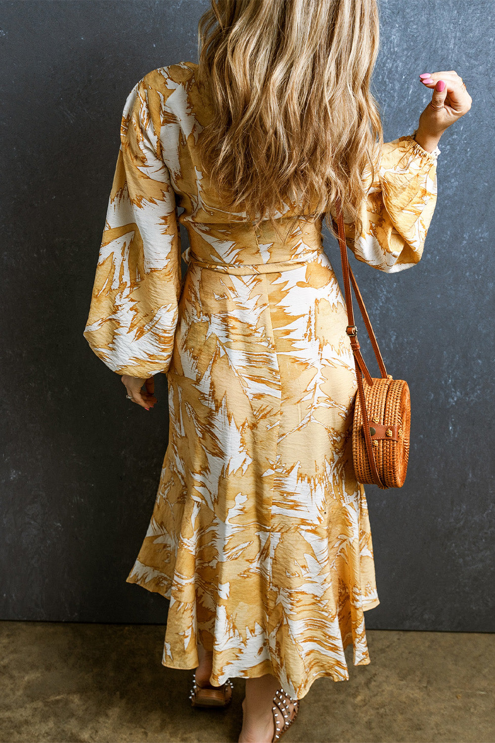 Yellow Boho Wrap Dress with Long Sleeves