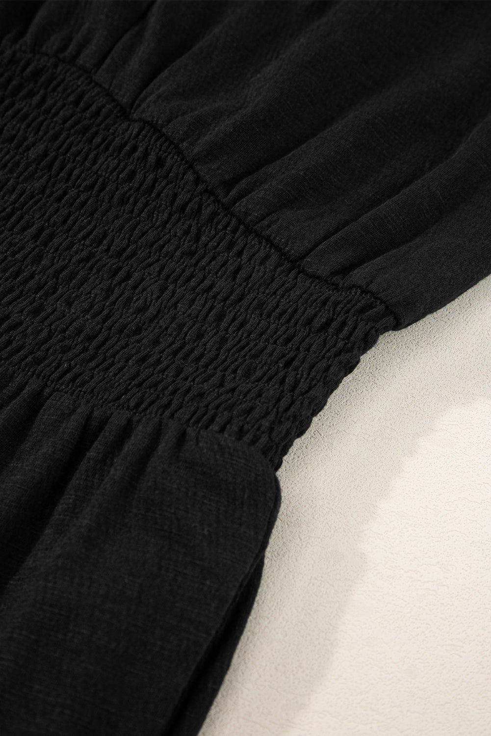 Black Shirred High Waist V Neck Sleeveless Jumpsuit-ECB