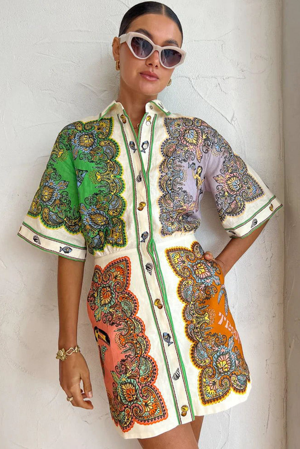 Ethnic Button Up Short Dress