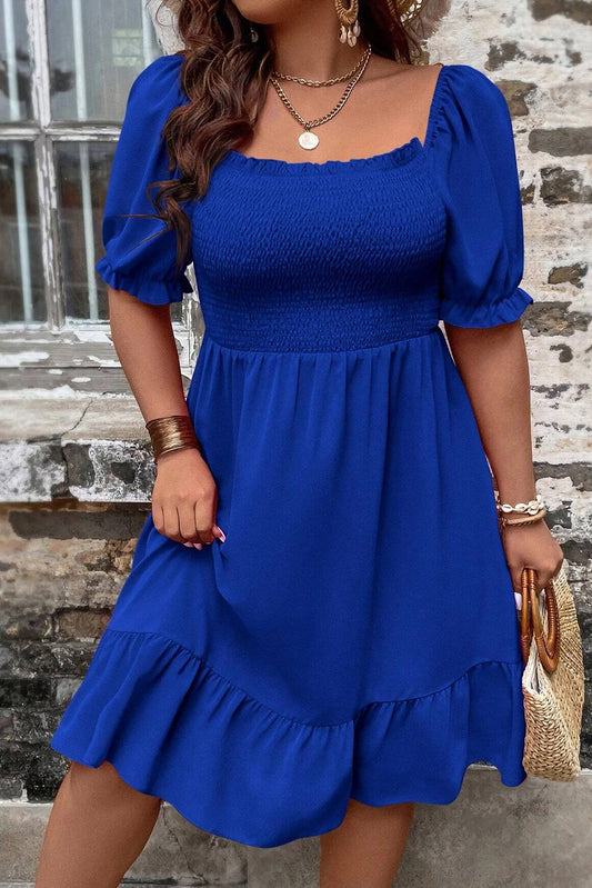 Royal Blue Smocked Plus Size Mini Dress