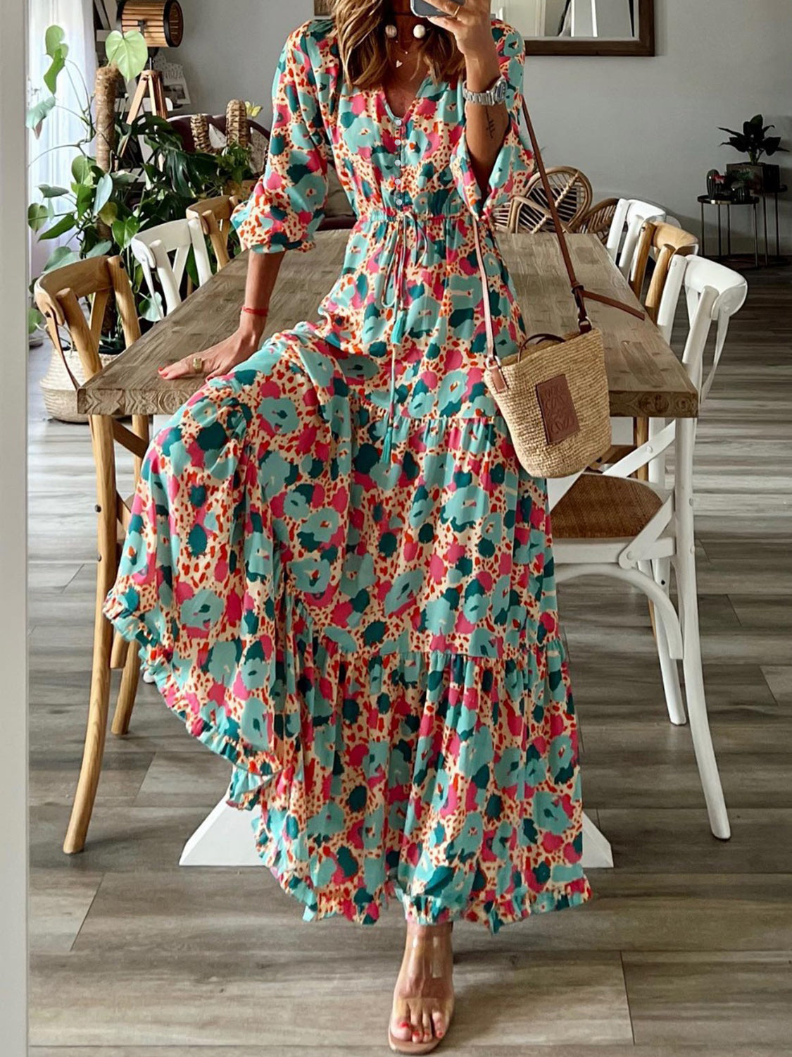 Midsummer Floral Tiered Maxi Dress | Long Sleeve Maxi Dress | Long Button Up Dress