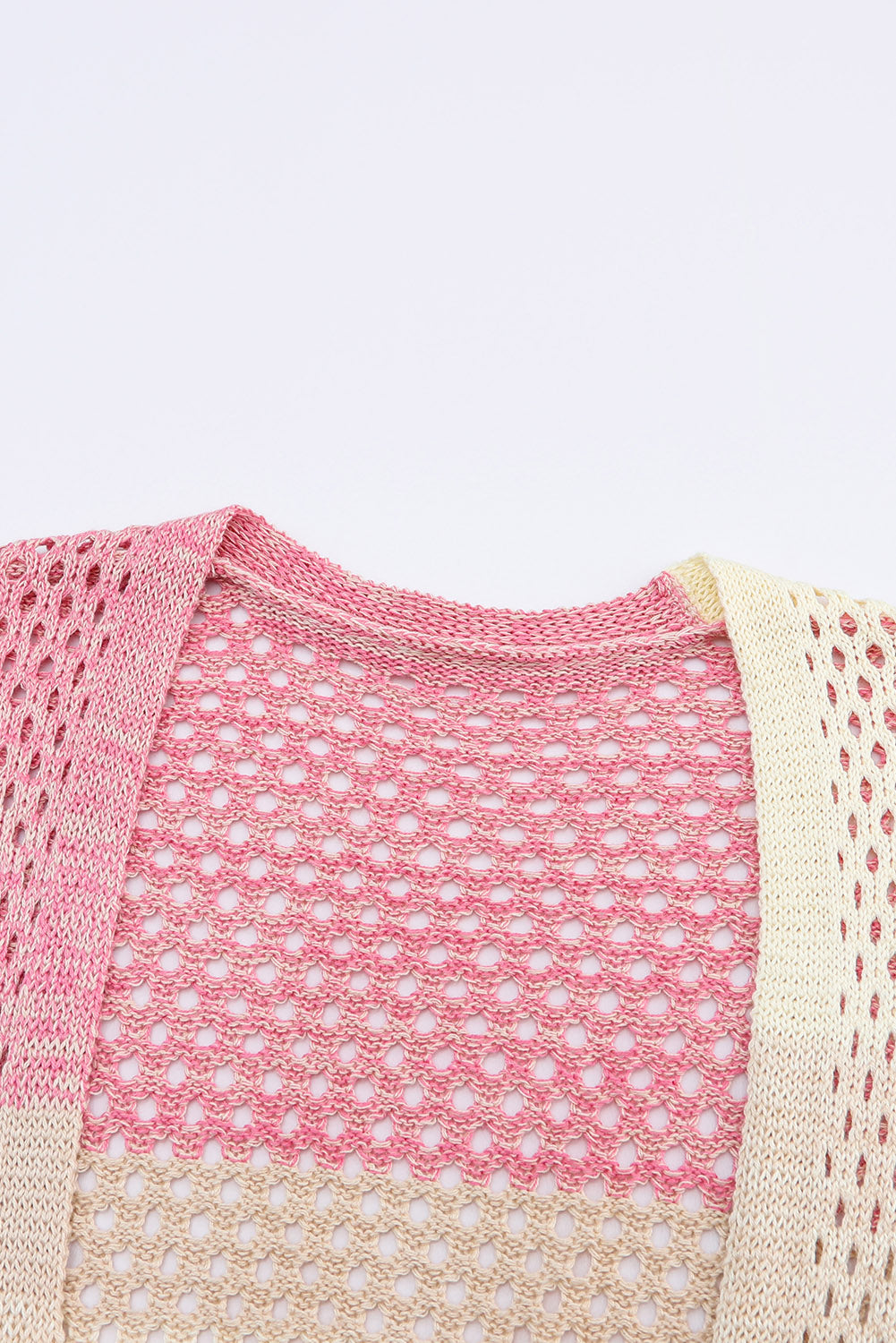 Pink Ribbed Ombre Eyelet Knitted Short Sleeve Cardigan