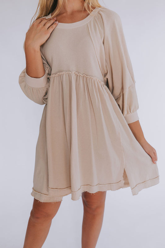 Beige Casual Mini Dress with Sleeves