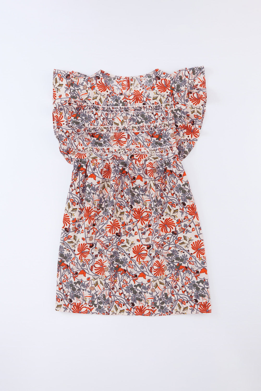 Floral Sundress with Ruffled Sleeves| Short Boho Summer Dress.
