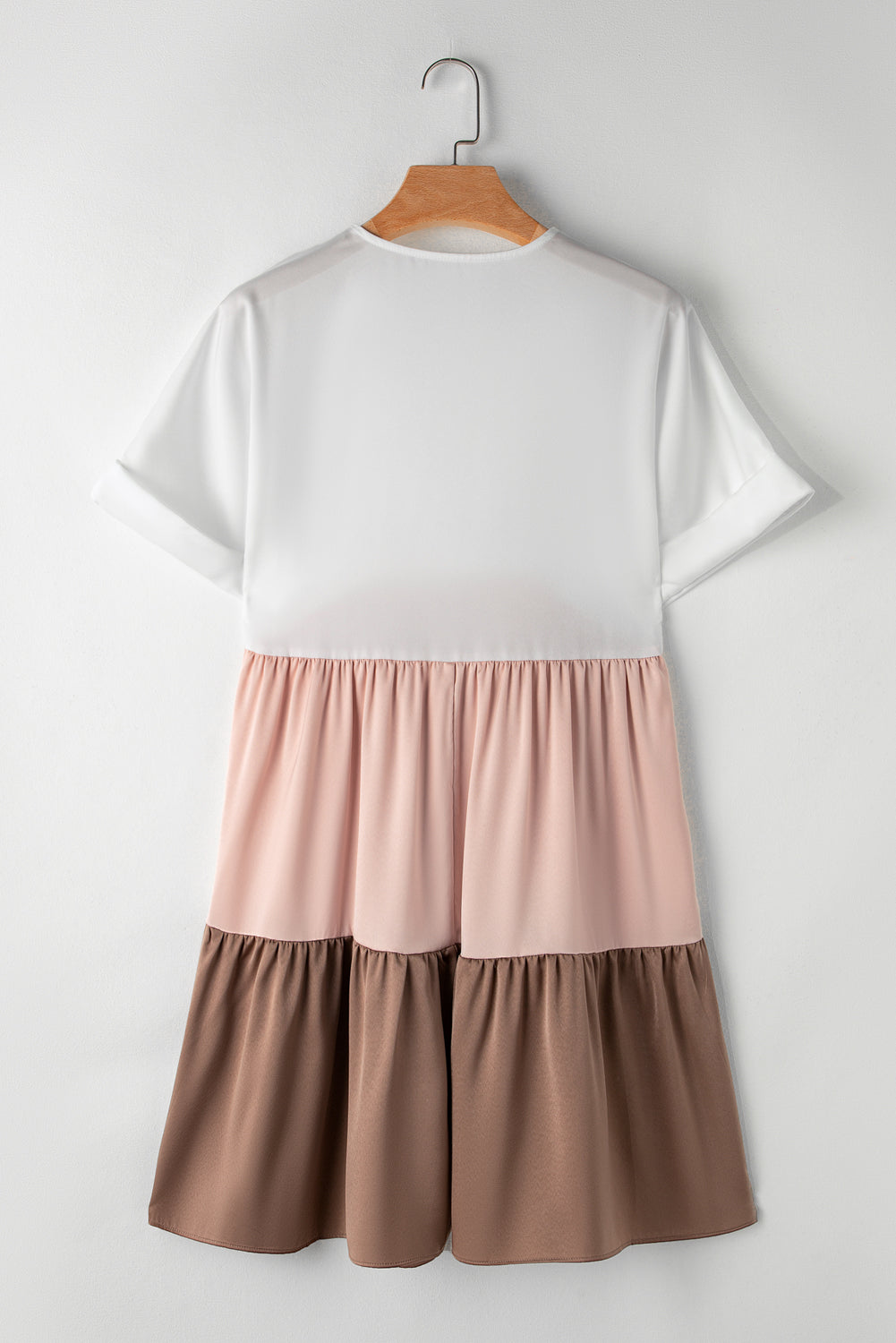 Bohemian Color Block Mini Dress |Pink and Beige Causal Summer Dress