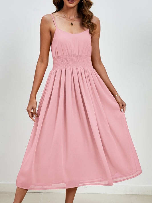Blush Pink Midi Cami Dress, Smocked Waist Cami Sundress, Summer Dress for Women