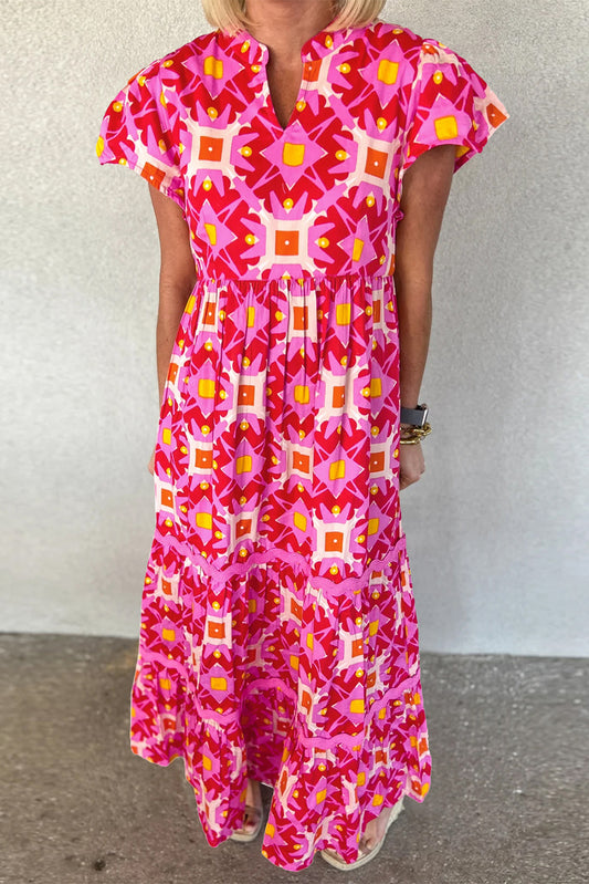 Abstract Print Dress, Maxi Dres with sleeves
