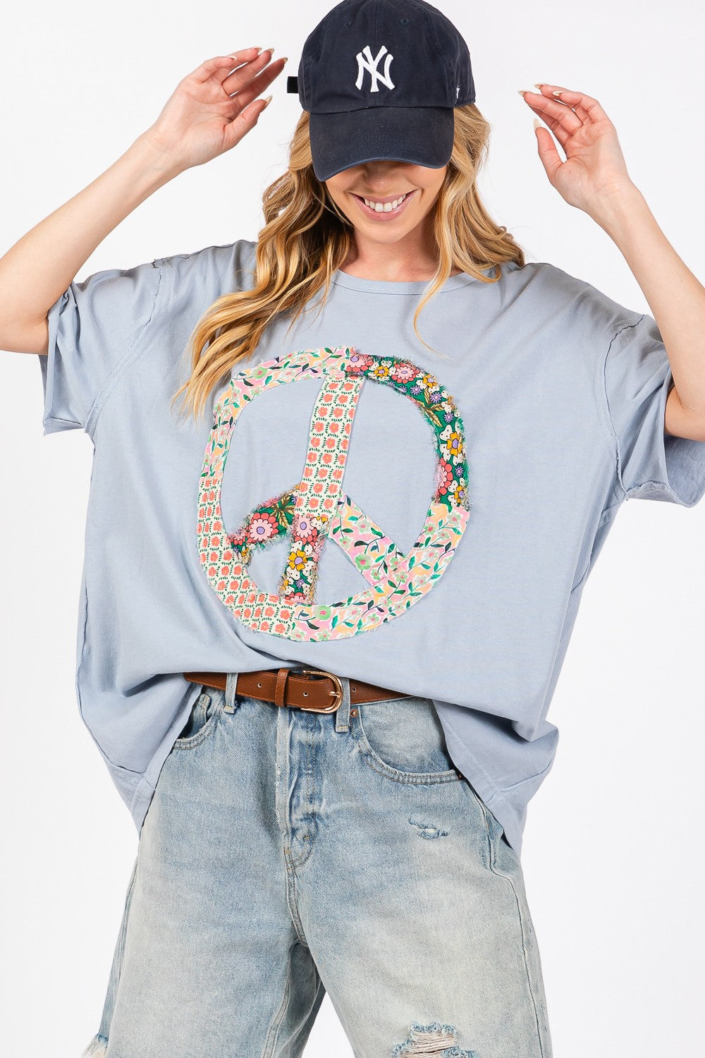 Peace Sign Round Neck Half Sleeve T-Shirt | Graphic tshirts Women