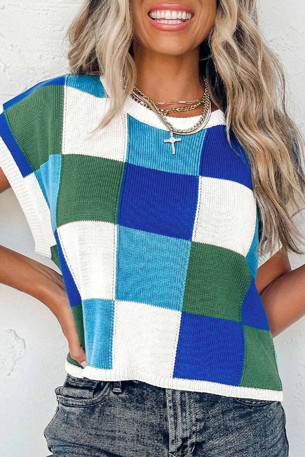 Colorblock Knit Top with Short Sleeves