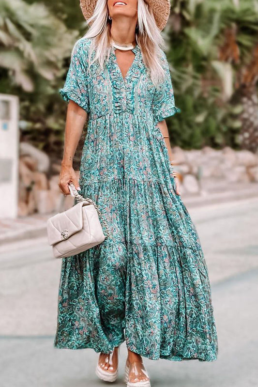 Tiered Maxi Dress with Sleeves, Sky Blue Maxi Dress
