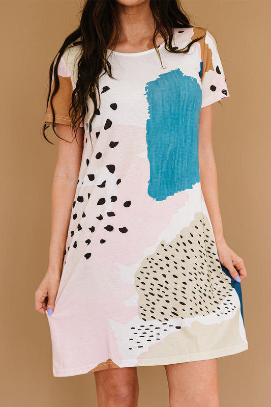 Spotted Color Block Shirt Dress
