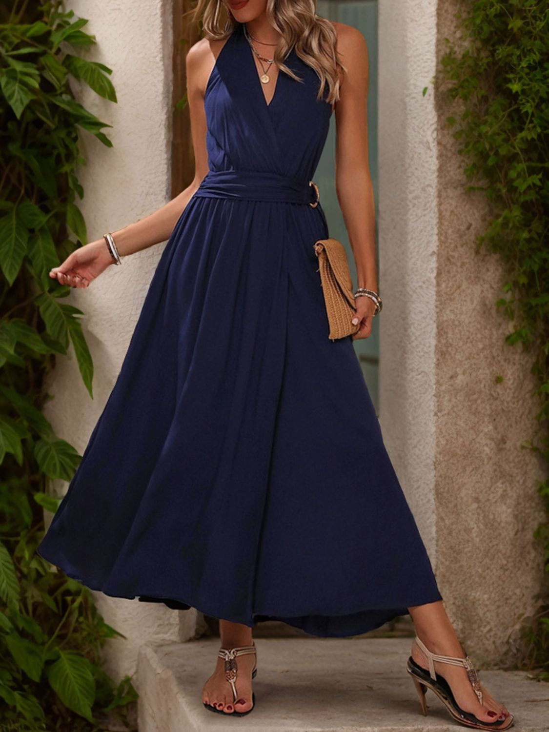 Midnight Blue Maxi Dress | Halter Neck Maxi Dress | Long Dress with Slit