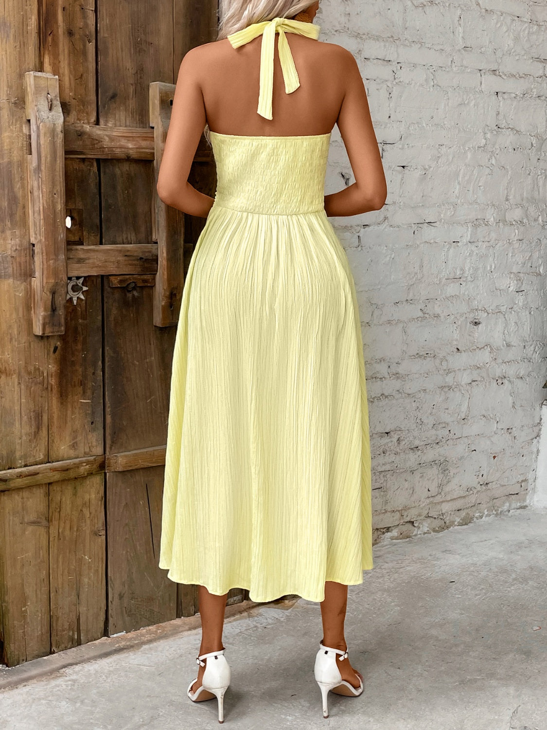 Halter Neck Midi Dress | Yellow Maxi Dress