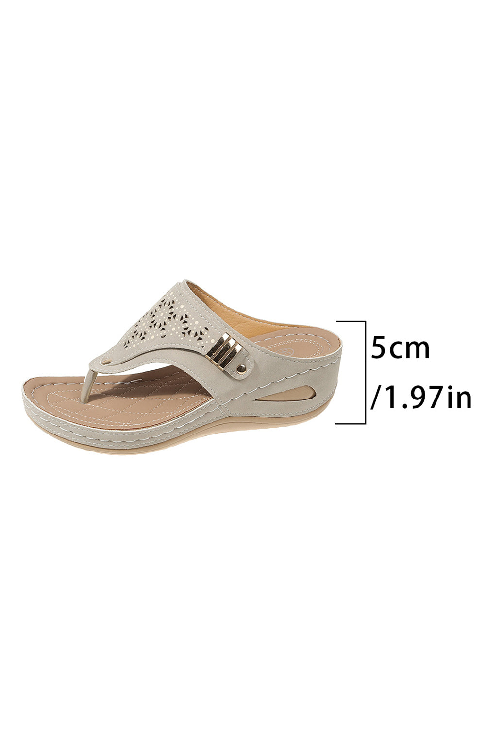 Beige Hollow Out Toe Post Thong Wedge Slides Shoes-ECB