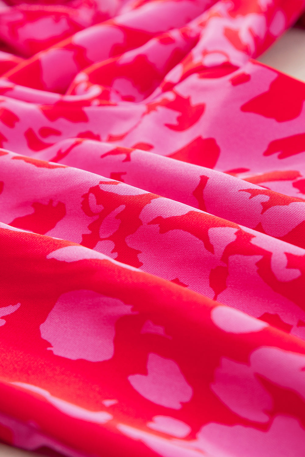 Rose Leopard Print Tulip Sleeve Belted Wide Leg Jumpsuit