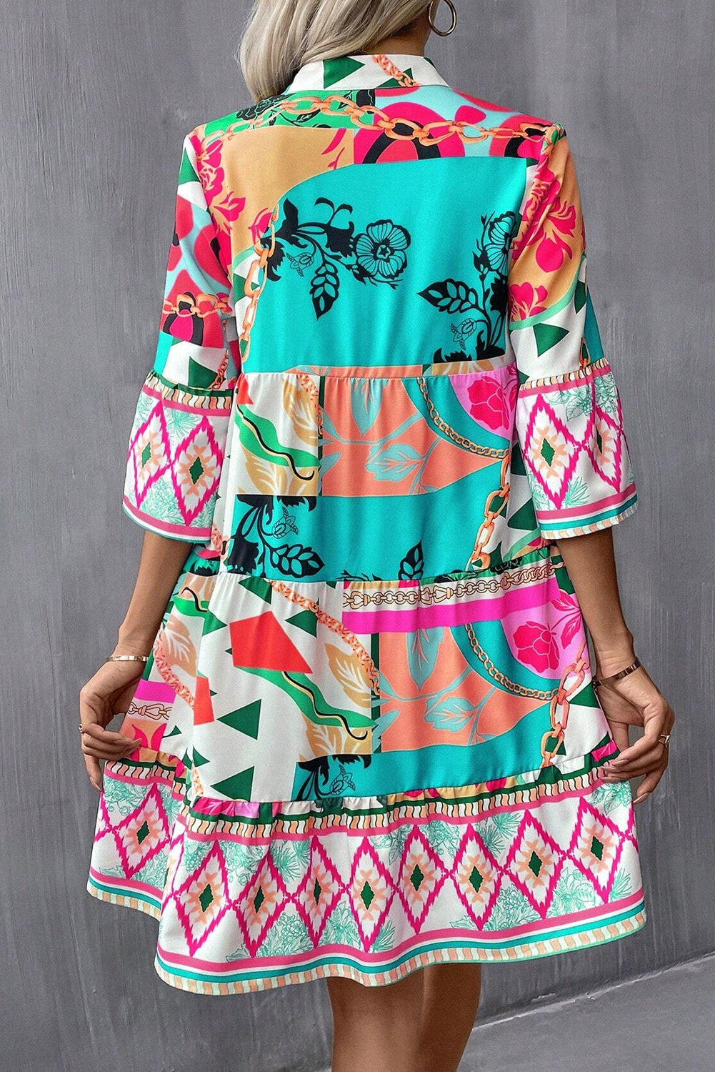 Multicolor Dress | Short Dress with Sleeves