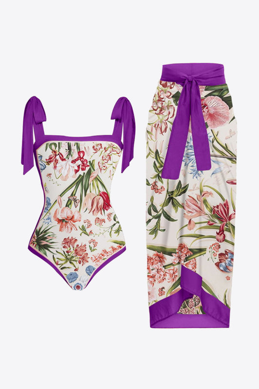 Purple Floral Two-Piece Swim Set