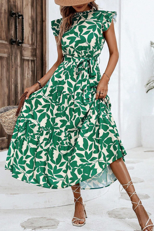 Green Leaf Sleeveless Maxi Dress