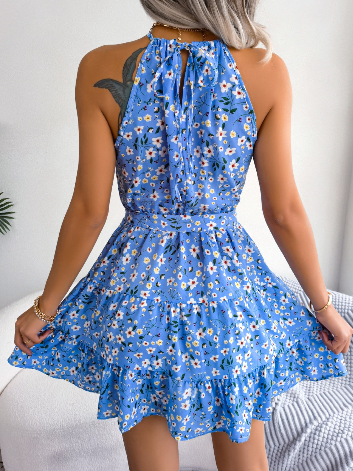 Floral Sleeveless Dress | Ruffle Hem Mini Dress | Floral Mini Dress Sleeveless