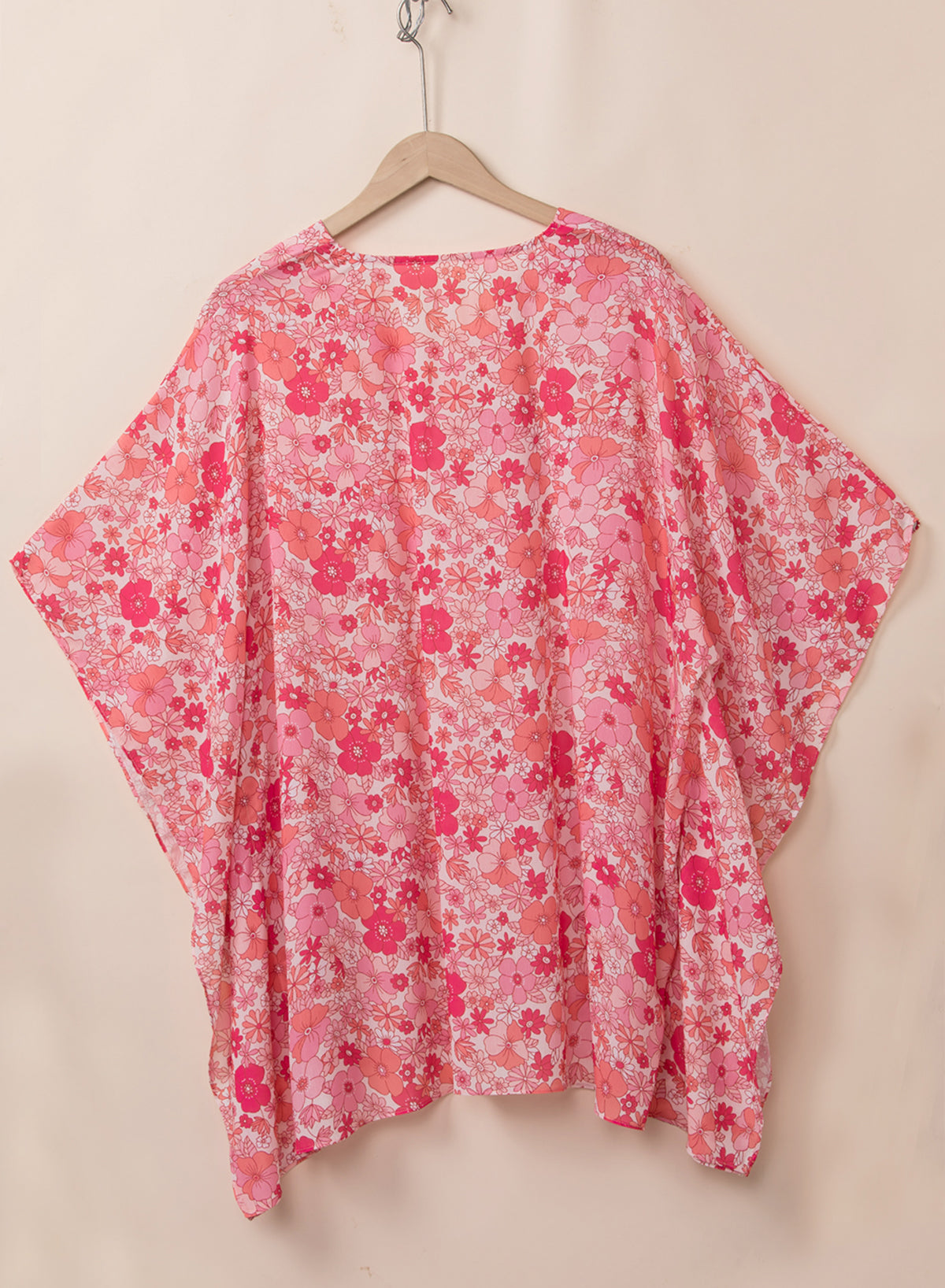 Cherry Blossom Floral Blouse | Pink Boho V-Neck Oversized Women's Shirt
