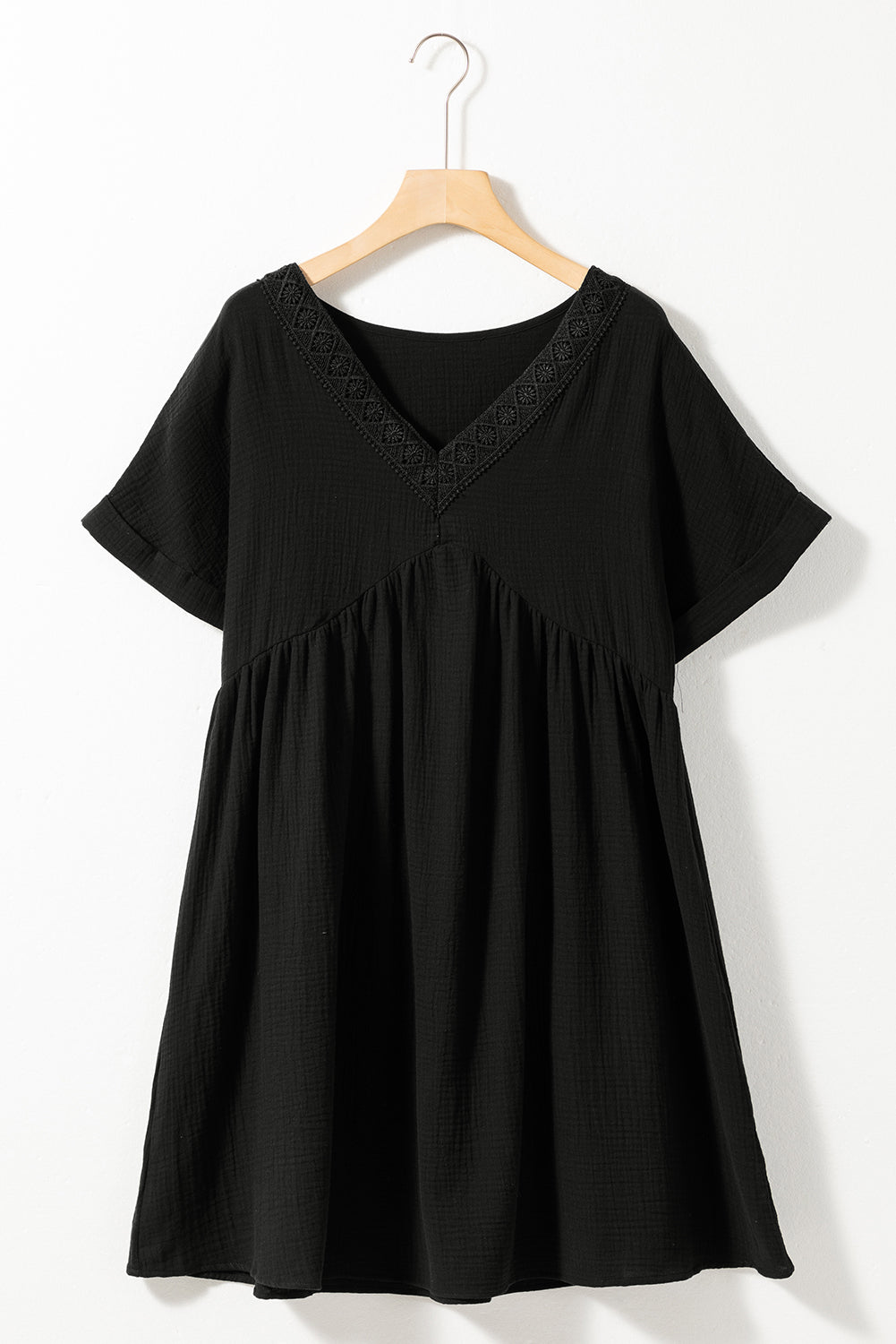Beige Mini Boho Dress with Sleeves | Lace Empire Waist Mini Dress