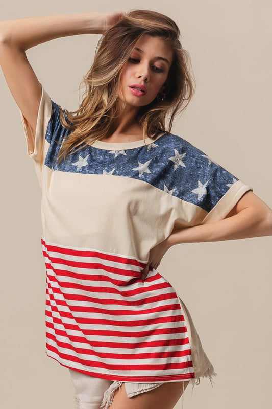 BiBi American Flag Theme Short Sleeve T-Shirt, Graphic T-Shirt Women