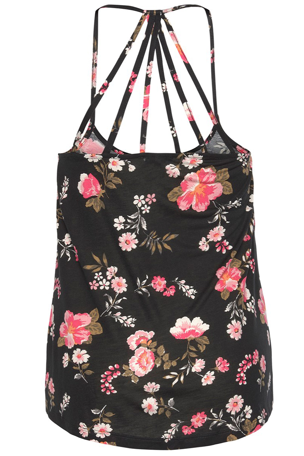 Black Floral Backless Plus Size Cami Top-ECB