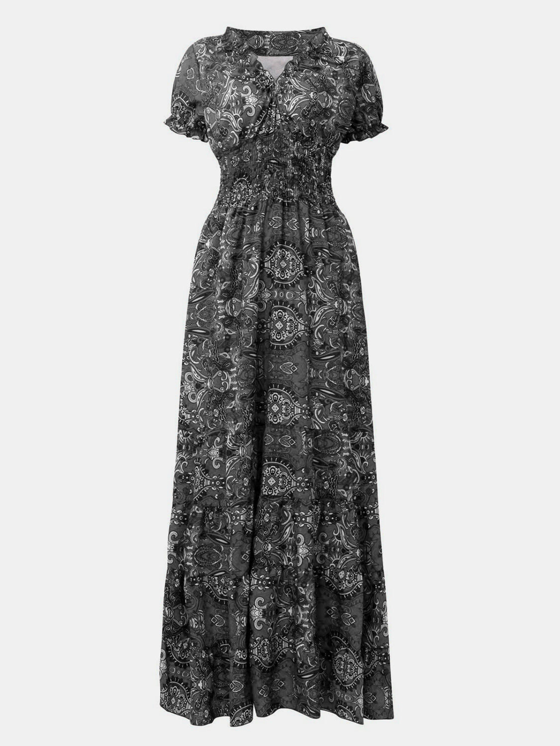 Smocked Waist Boho Maxi Dress | Ruffled Neckline Dress | Bohemian Maxi Dress