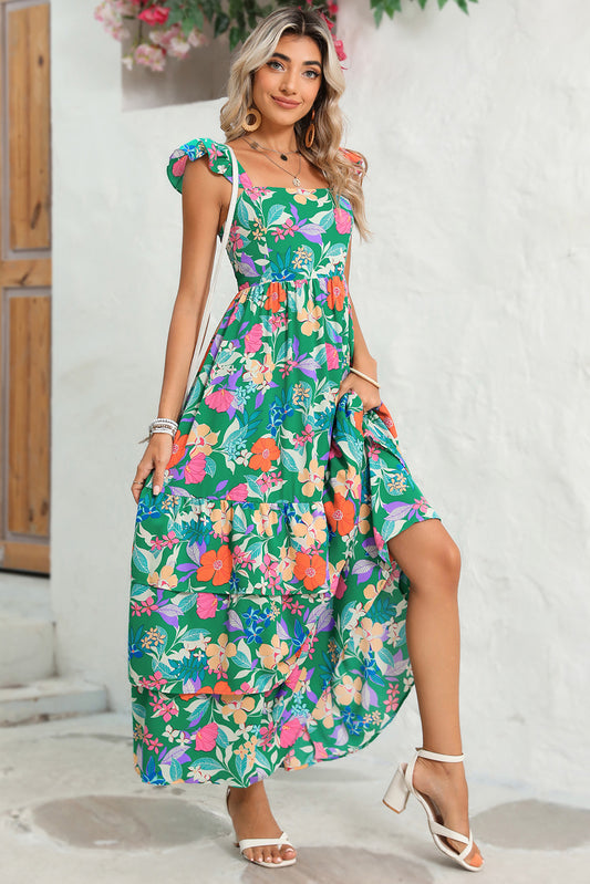 Ruffled Tiered Maxi Dress | Bohemian Floral Long Dress