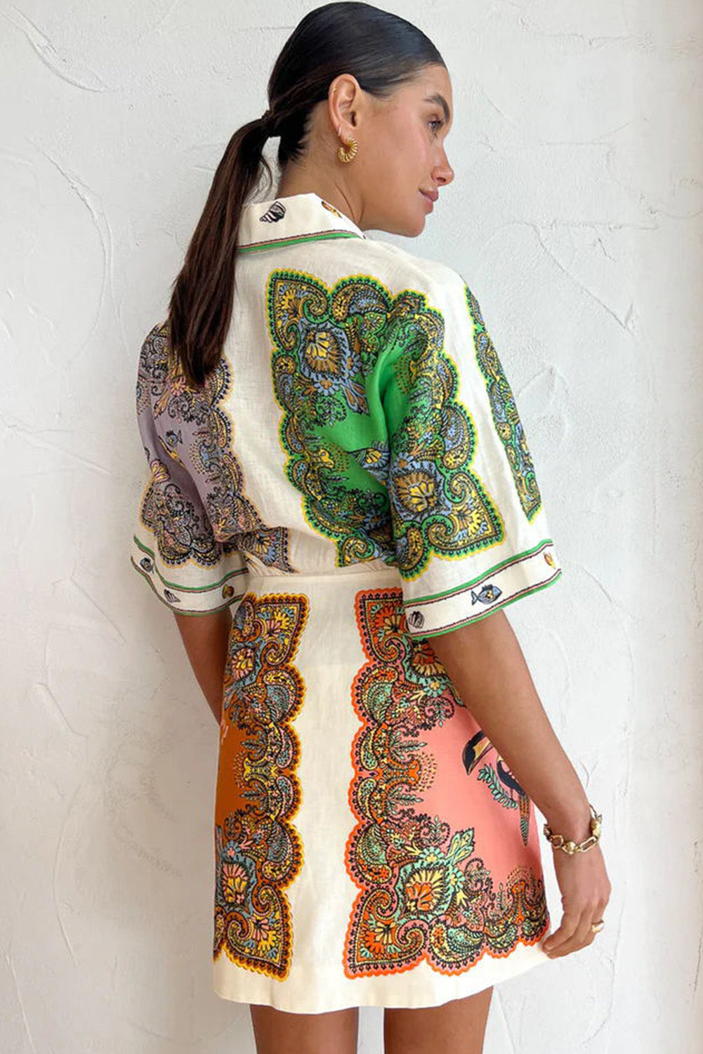 Ethnic Button Up Short Dress