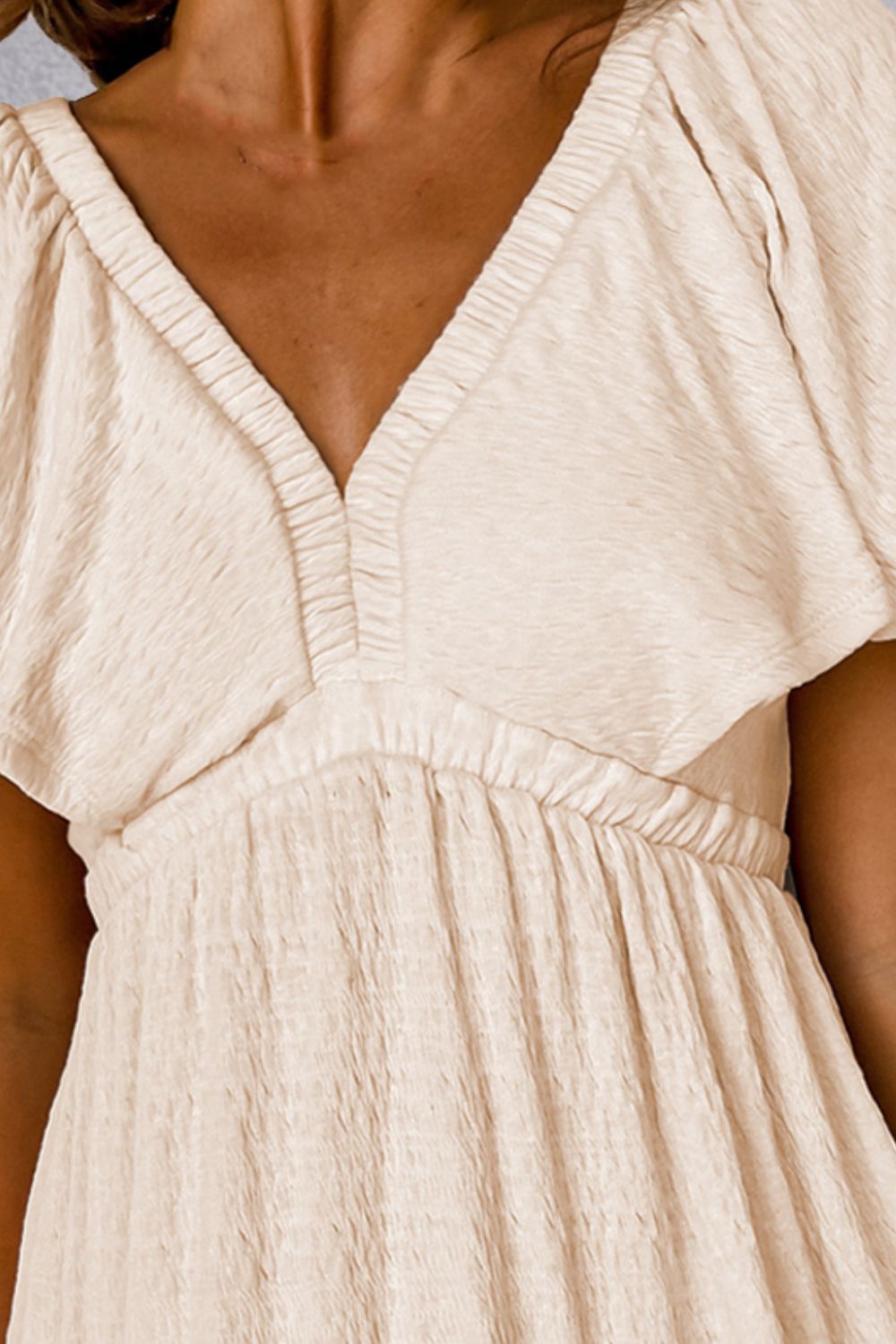 Ivory Short Sleeve Mini Dress | Boho Mini Dress with Sleeves |