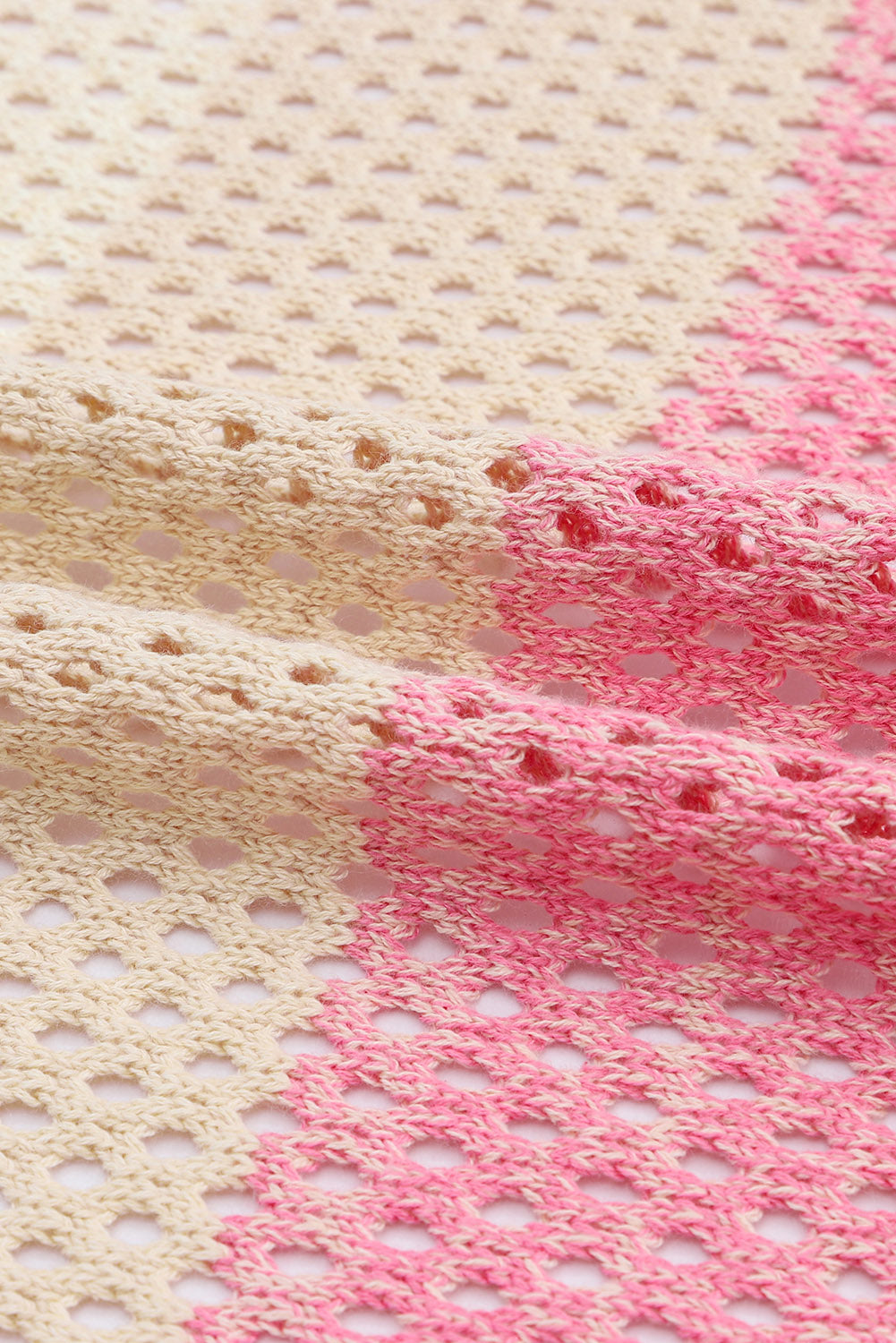 Pink Ribbed Ombre Eyelet Knitted Short Sleeve Cardigan