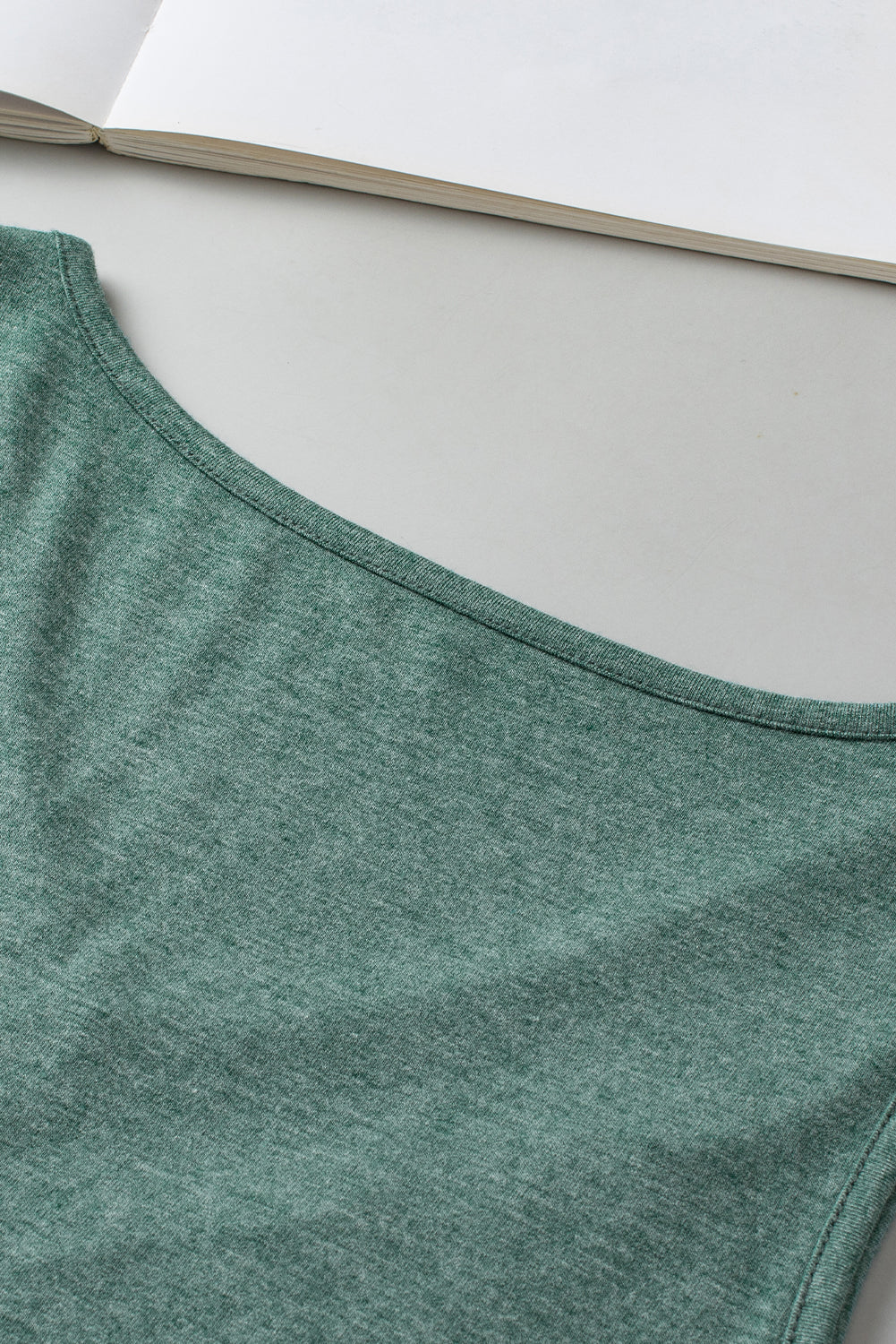 Mist Green Solid Color V Neck Pleated Tank Top
