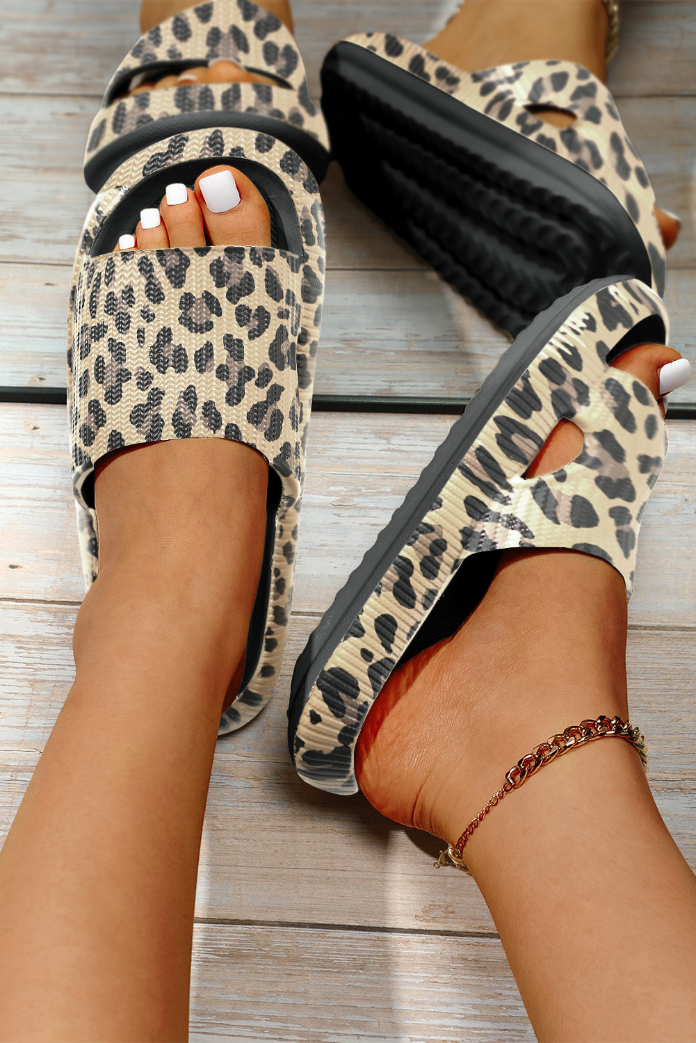 Leopard Cloud Slides Thick Flat Slides Shoes