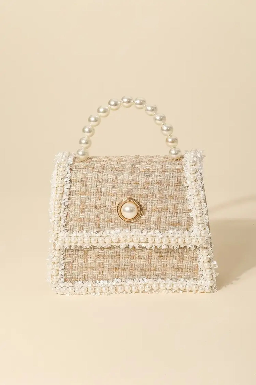 Fame Pearly Trim Woven Handbag-ECB
