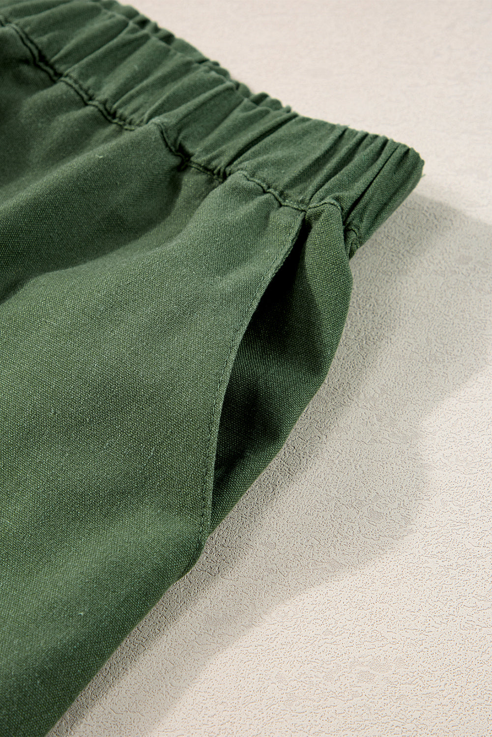 Fern Green Elastic Waist Plain Wide Leg Pants-ECB